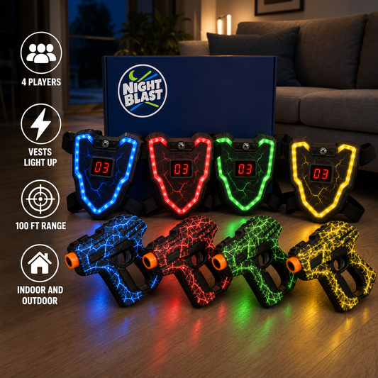 Night Blast laser tag set – 4 blasters and 4 light-up vests